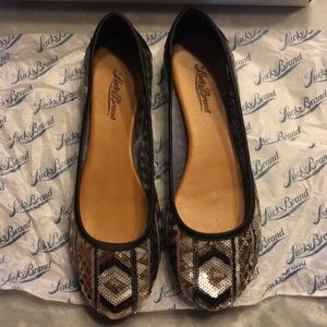 Lucky Brand Sequin Pewter Silver Black flats 8.5